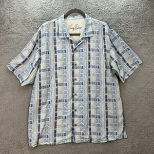 Tommy Bahama Men's Large Short Sleeve Shirt Silk Linen Blend Button Up Beach EUC